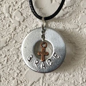 Handcrafted Stamped GRACE Washer Necklace